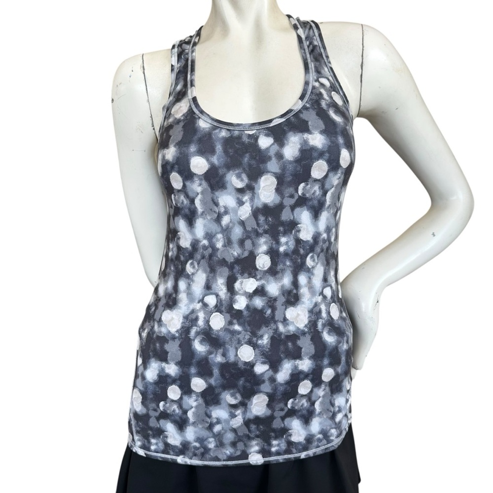 Athleta Gray & White Abstract Bubble Dot Print Racerback Athletic Tank Top XS